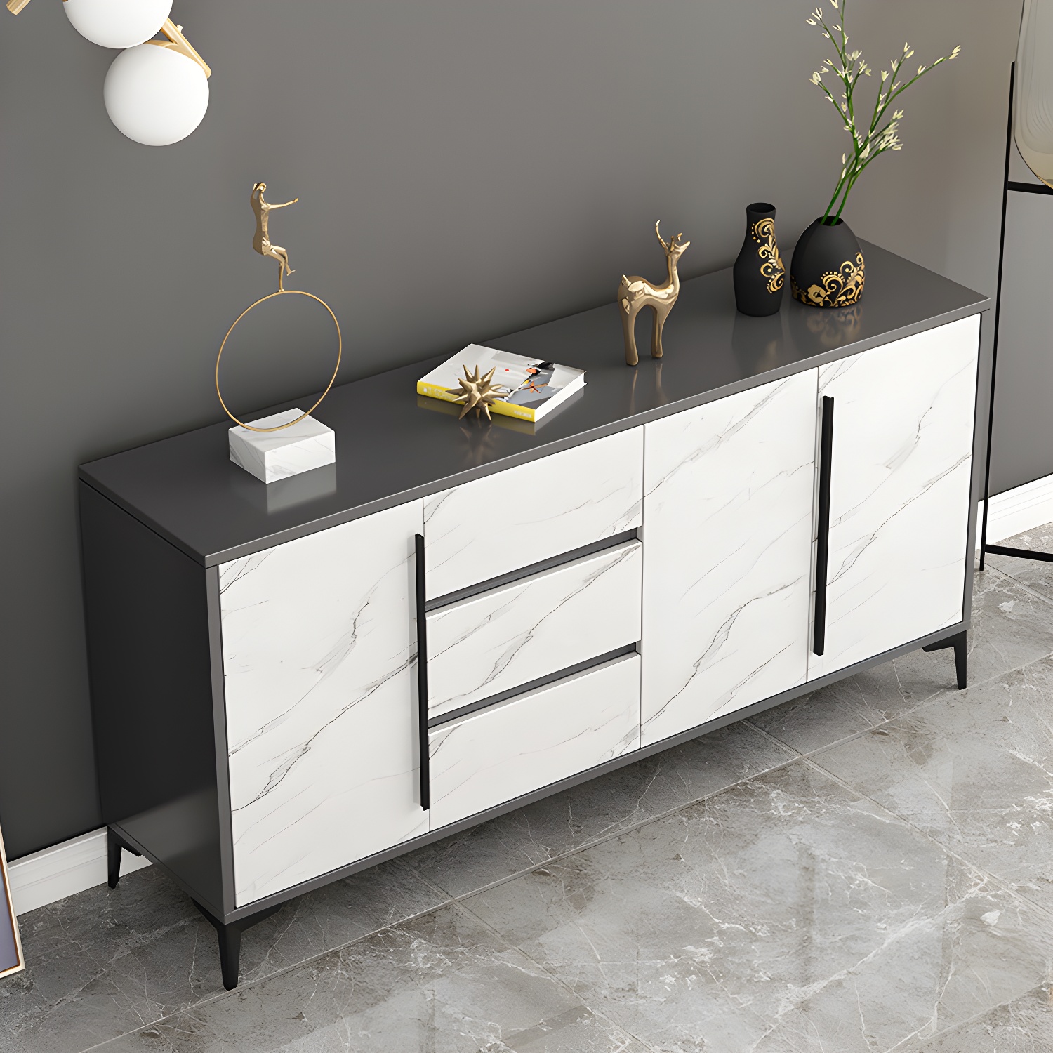 Engineered Wood Buffet Server with Drawers Modern Sideboard Table - image 14