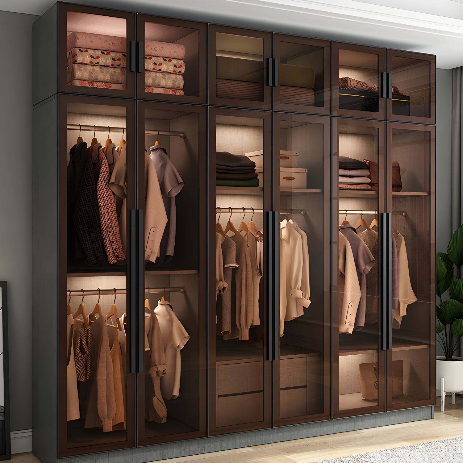 Modern Wardrobe Cabinet Glass and Engineered Wood Wardrobe Closet - image 4