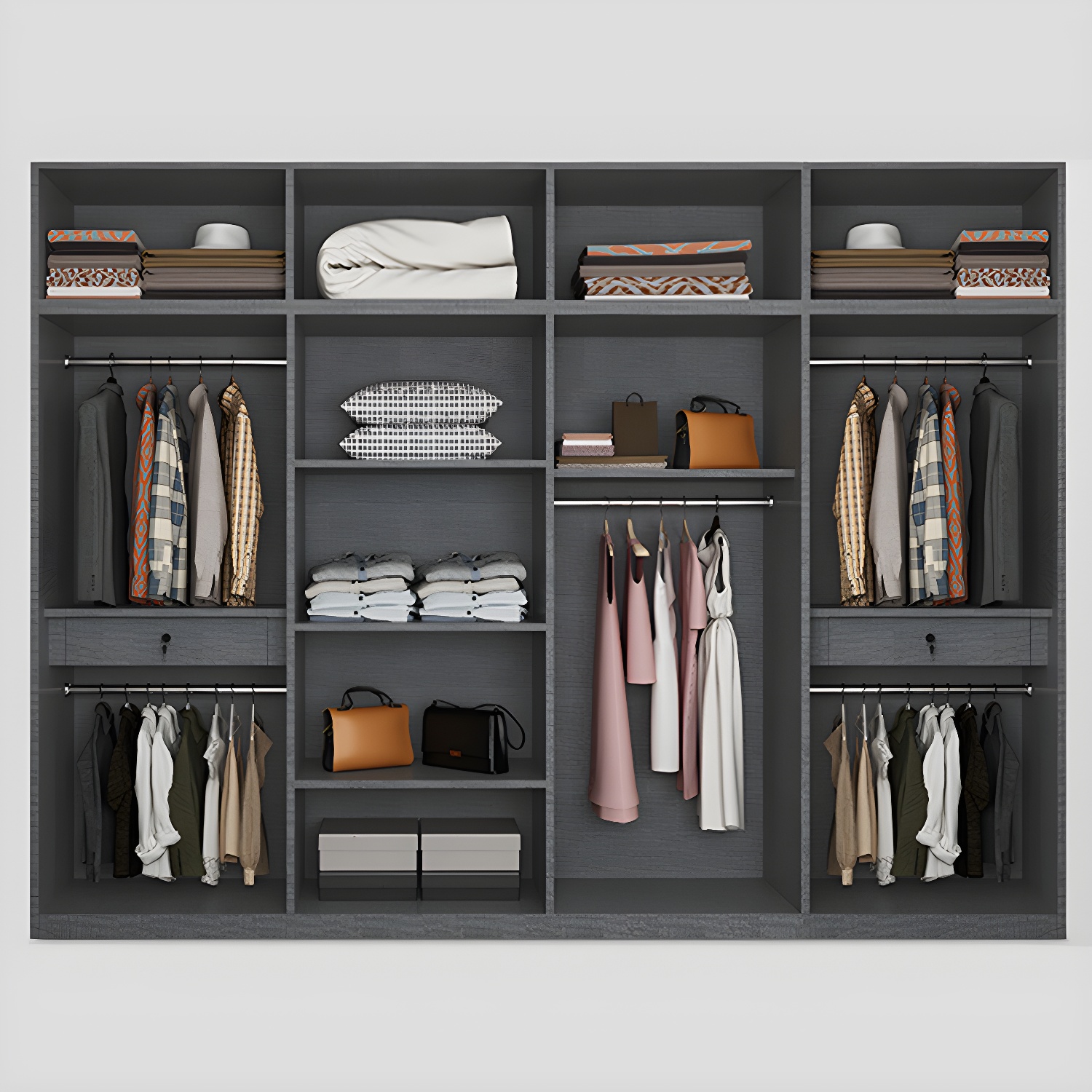 Contemporary Grey Storage Cabinet with Garment Rod Hinged Door Cabinet for Bedroom - image 6