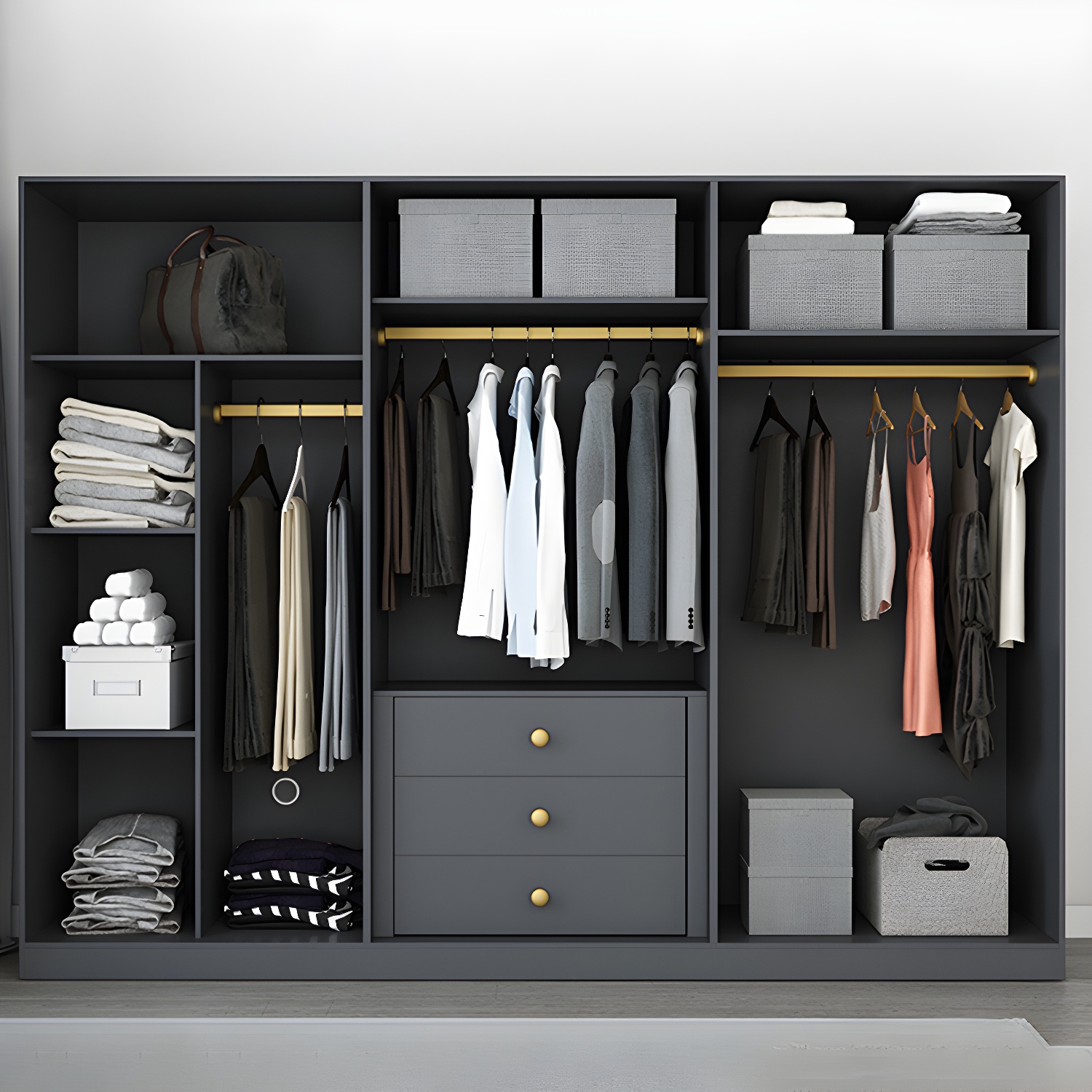 Modern Wardrobe Closet Grey Engineered Wood Wardrobe Cabinet - image 8