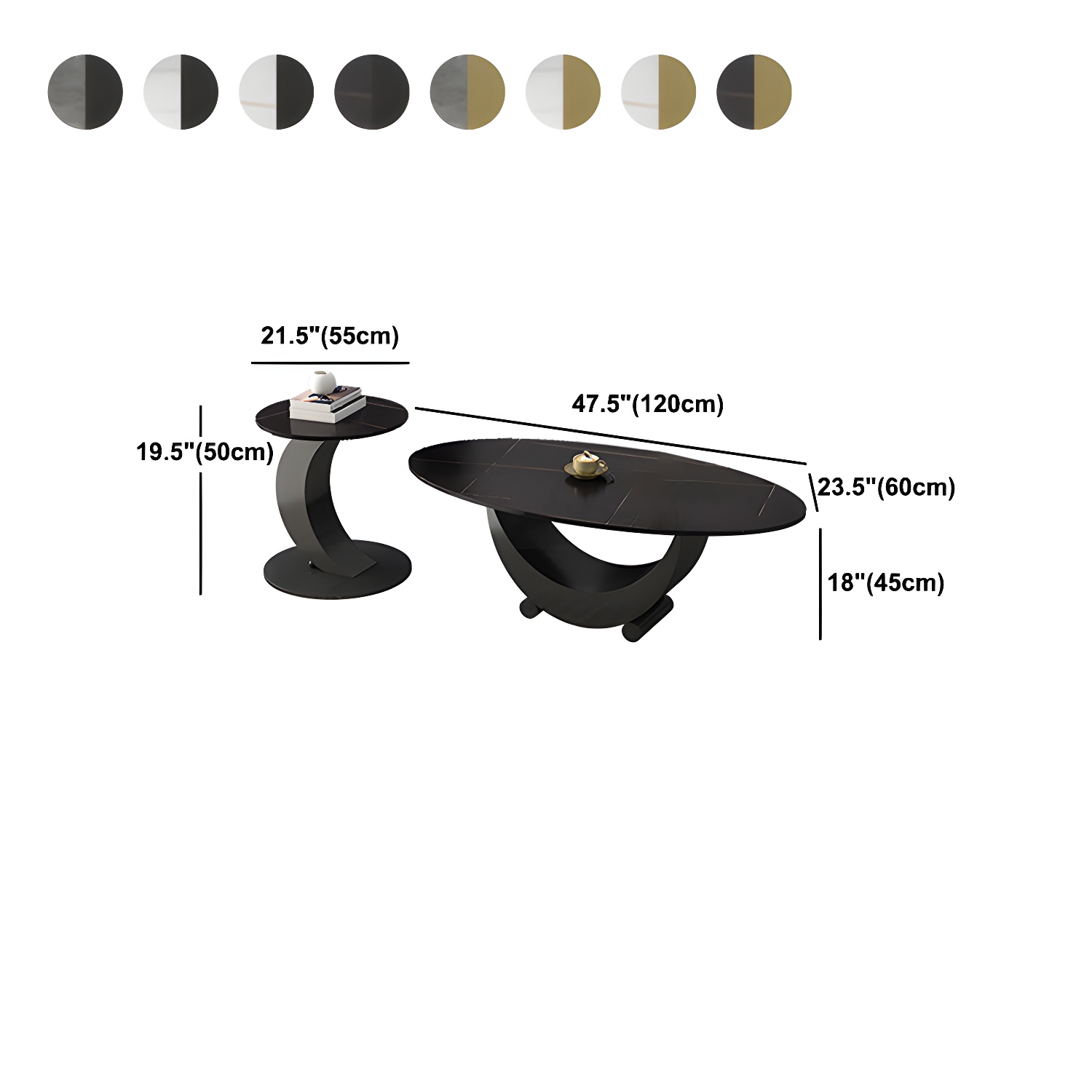 2 Piece Nesting Tables Oval Minimalist Modern Coffee Table Set - image 16