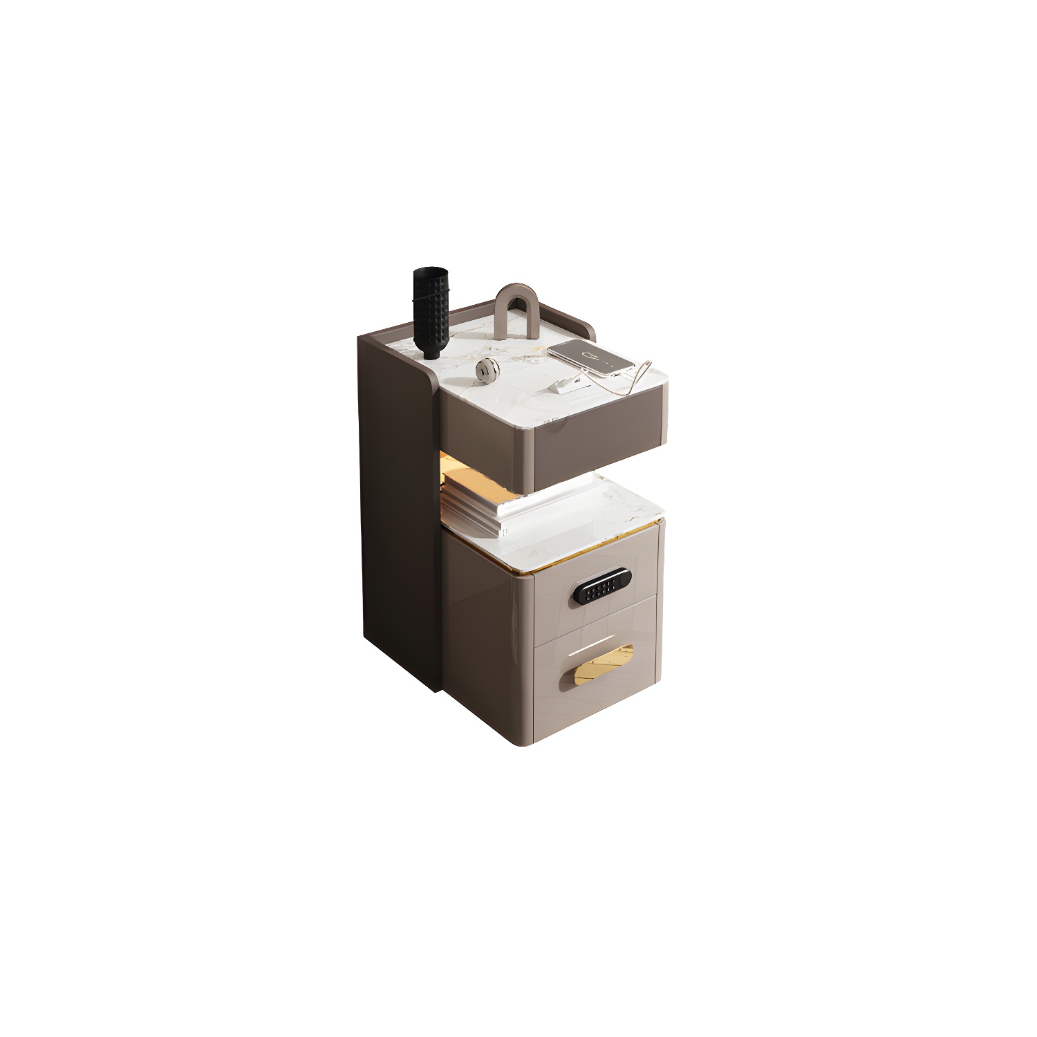 3-Drawer Nightstand with USB charging 21.65" Tall Faux Leather Nightstand