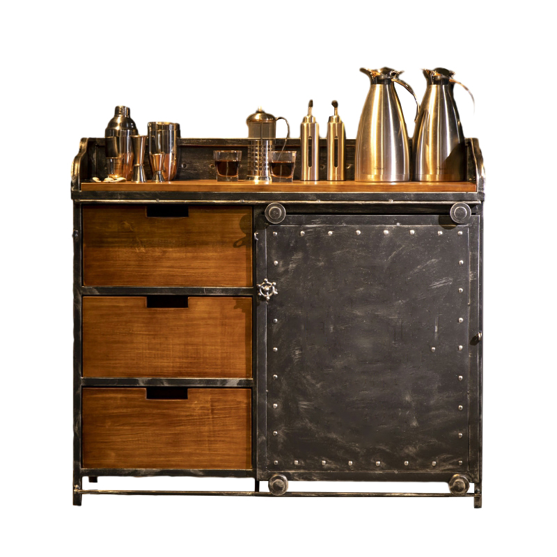 Industrial Metal Sideboard Cabinet with Wood Countertop, 3 Drawers, and Sliding Doors - image 9