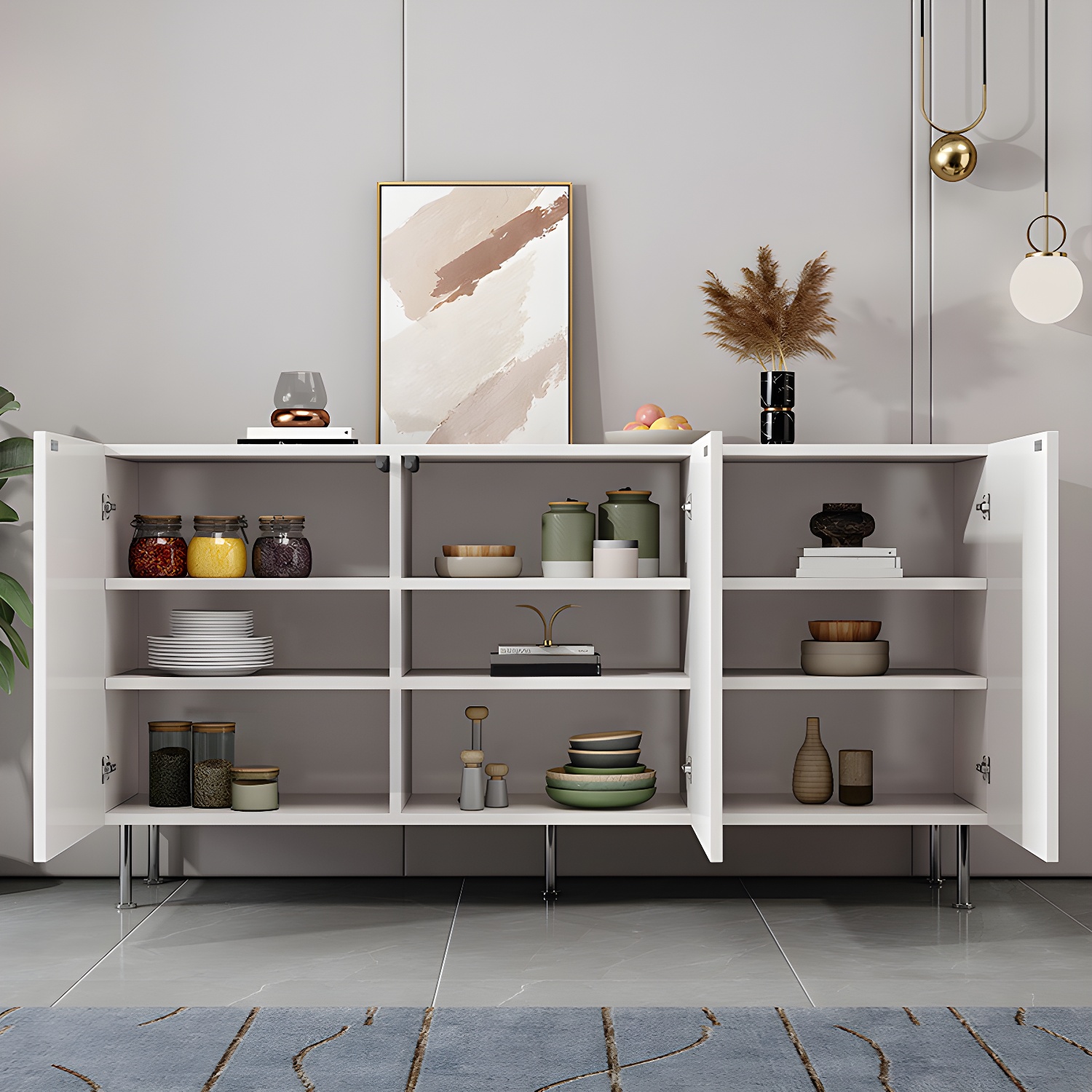 Adjustable Cabinets Sideboard Engineered Wood Sideboard for Living Room - image 4