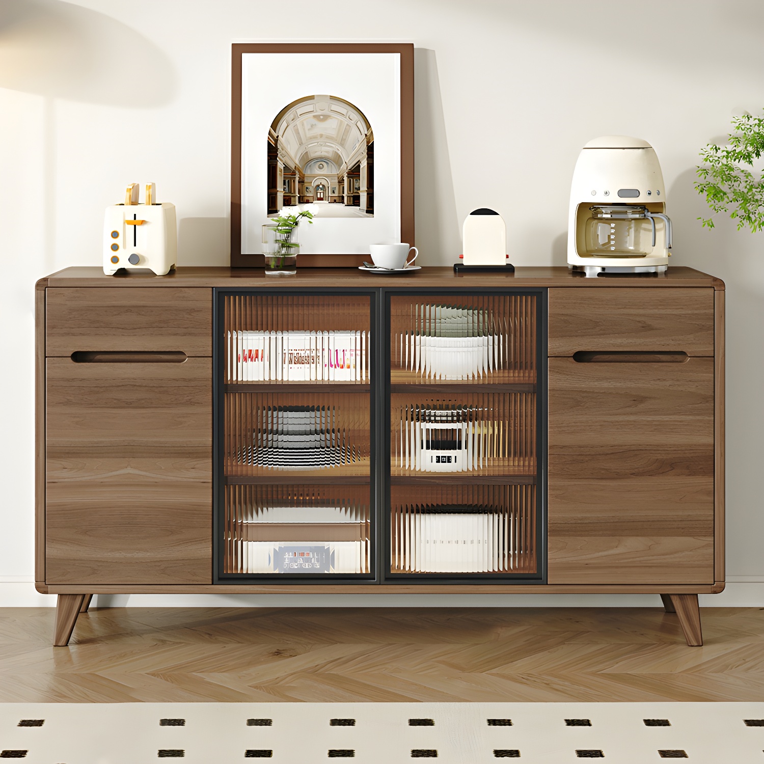 Contemporary Engineered Wood Free-standing Sideboard with Glass Door and Adjustable Shelves - image 3