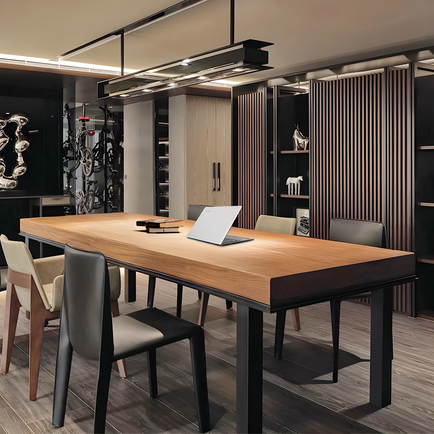 Rectangle Industrial Dining Table Solid Wood Top Home Table with 4 Black Iron Legs