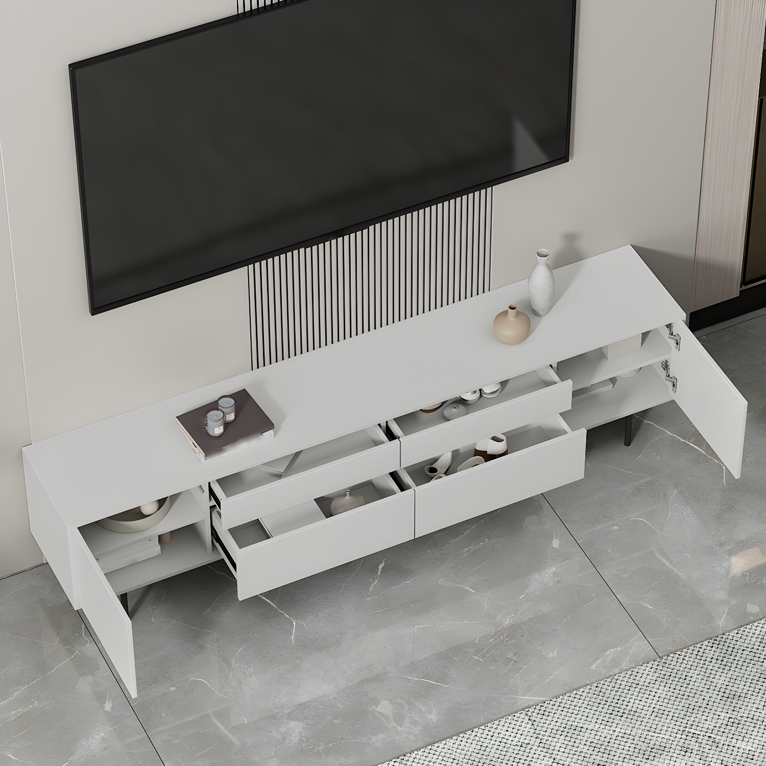 Industrial Enclosed Storage TV Stand Wooden Rectangle TV Cabinet with Splayed Legs - image 5
