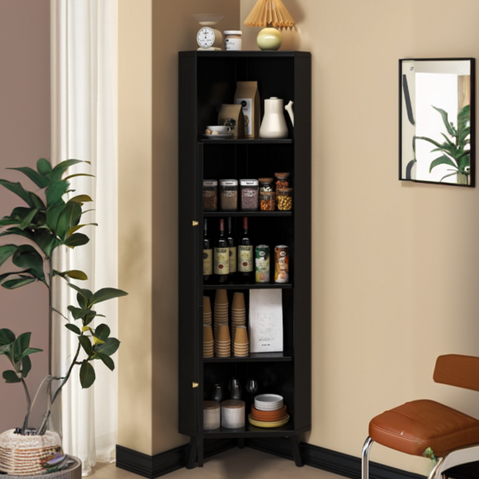 Standalone Corner Beech Midnight Black/Auburn Utility Storage Cabinet with Flexible Shelf, Glazed Door & 2 Cabinets/1 Cabinet - image 5