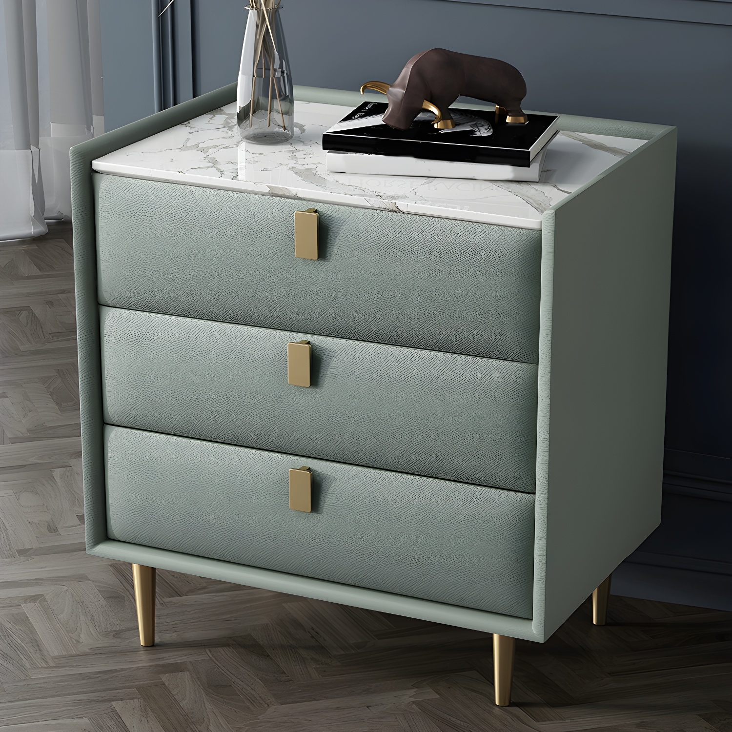 Modern Faux Leather Nightstand with Drawer Storage in Standard Height