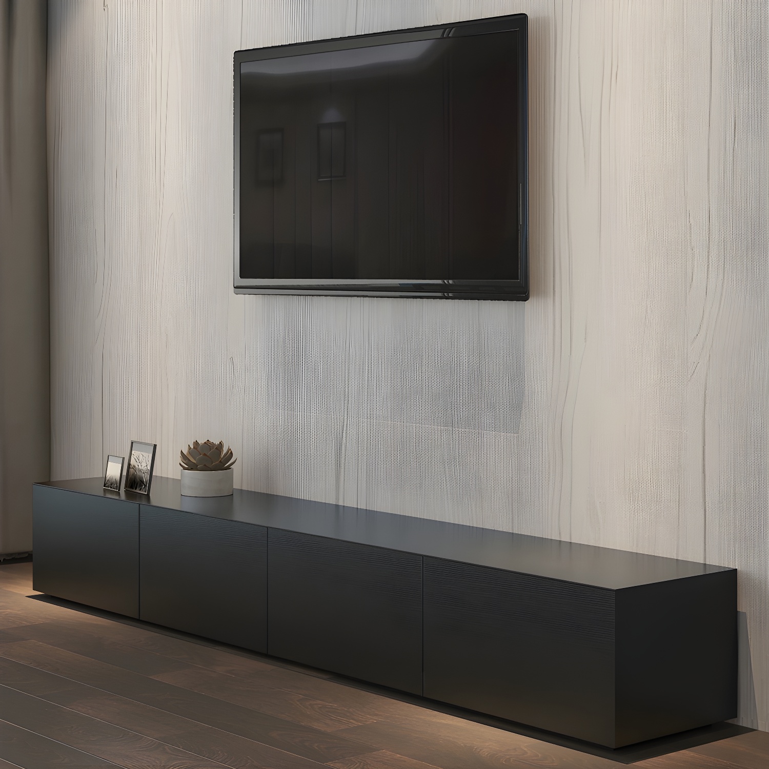 Modern TV Stand with Drawers and Soft Close Glides - Low Height, Wood Material