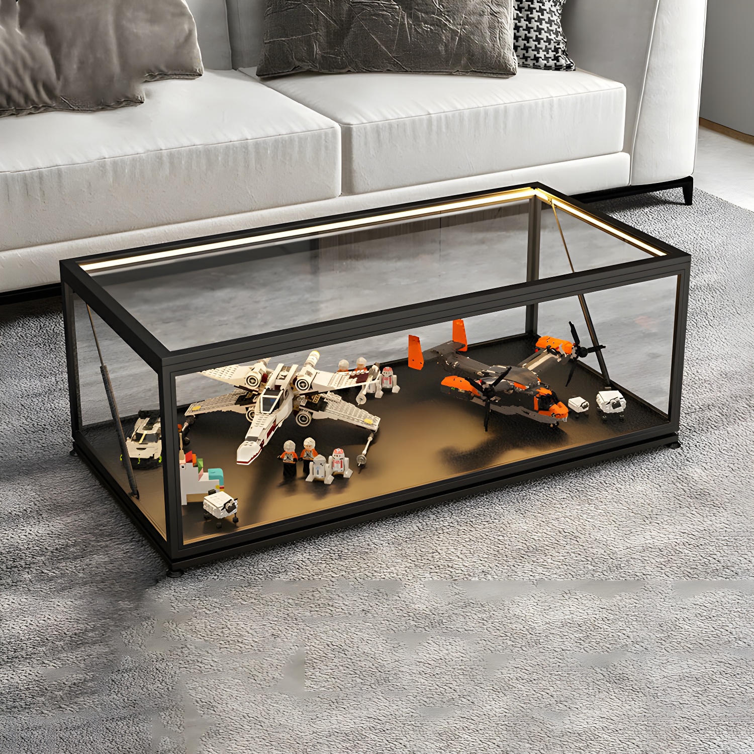 Rectangle Glass Top Coffee Cocktail Table Tranparent Contemporary with Metal Base - image 3