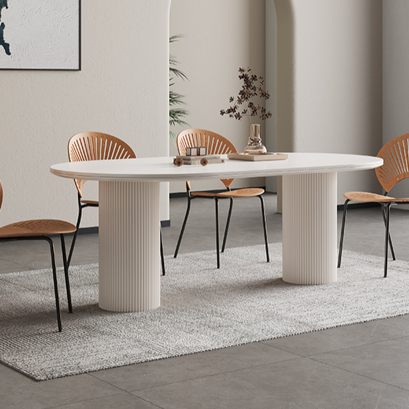 Modern Simple Style Stone Dining Table Set with Twin Support Base and Fixed Table in Chalk - image 4