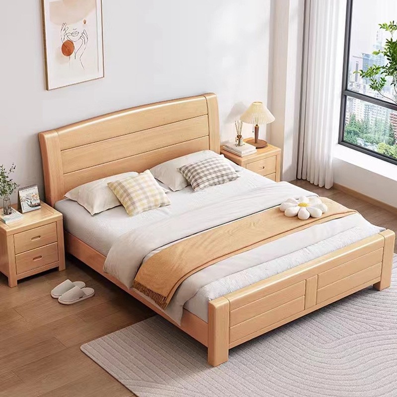 Natural Finish Solid Color Lumber Storage Bed/Pallet Bed Frame with 2 Storage Boxes, Bedroom