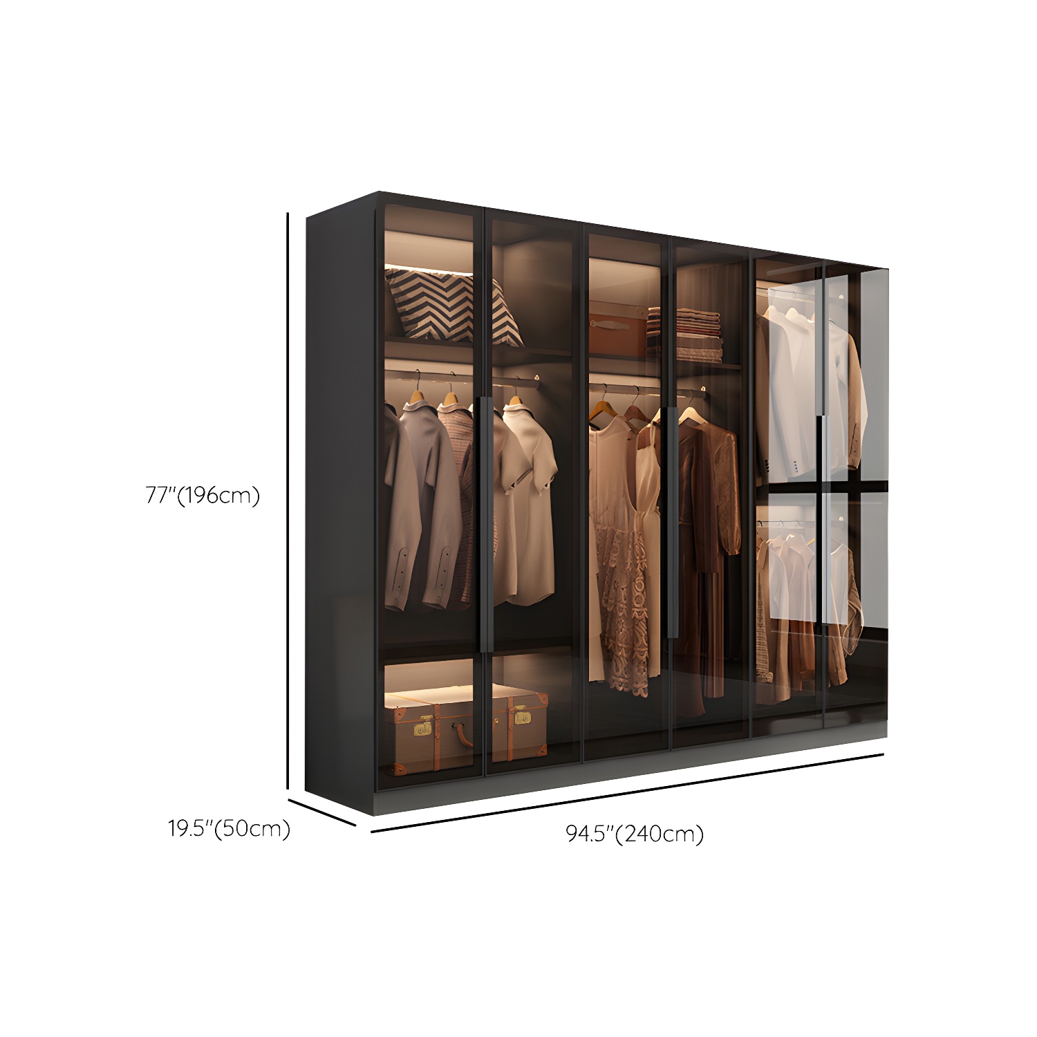 Freestanding Grey Wood Frame Wardrobe Modern Multifunctional Wardrobe with Glass Doors - image 15