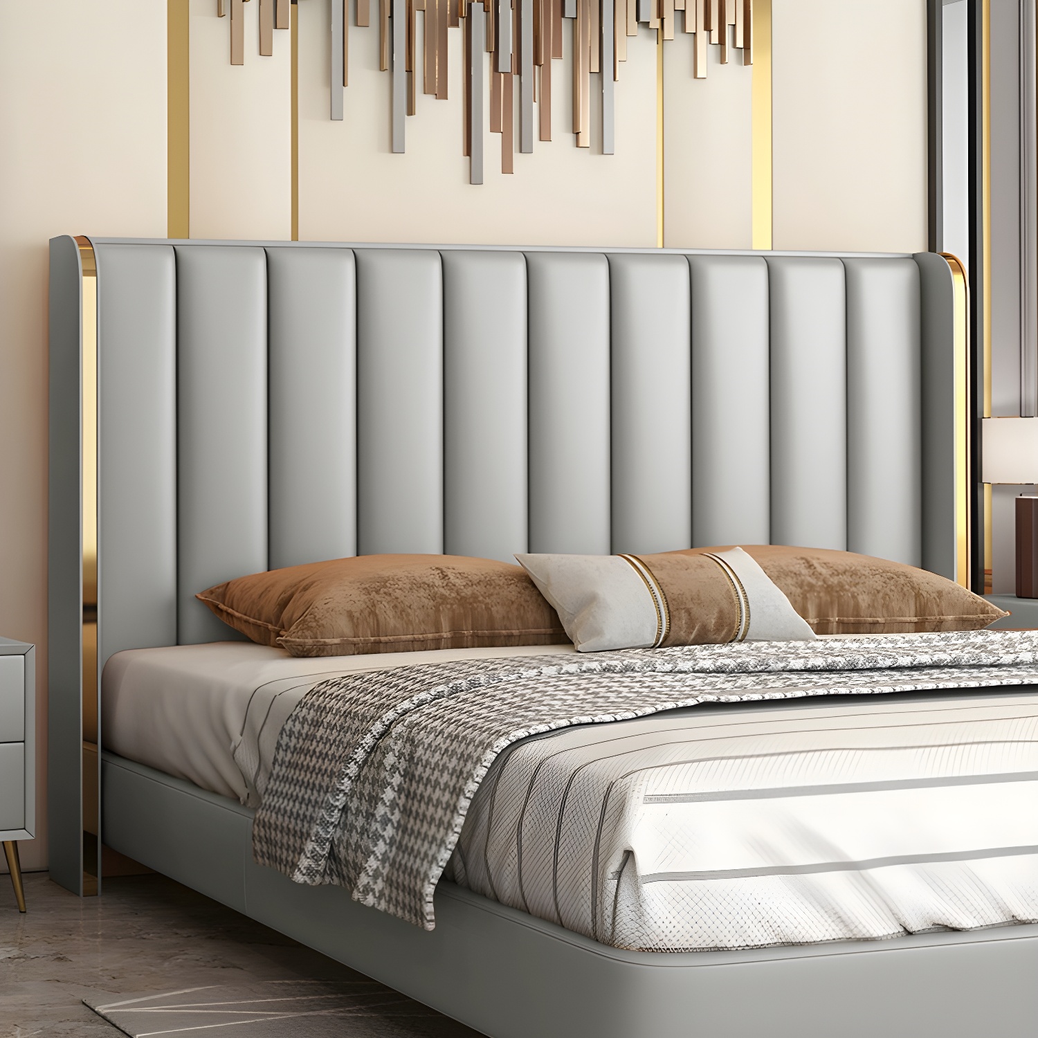 Modern Upholstered Leather Wingback Headboard with Wood Legs and Rectangular Shape - image 4