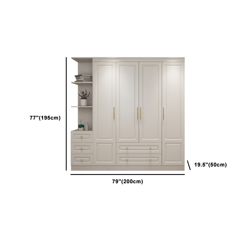 Art Deco Chalk Manufactured Wood Free Standing Interior Shelves Wardrobe with Soft Close Drawer and Hanging Rod - image 24