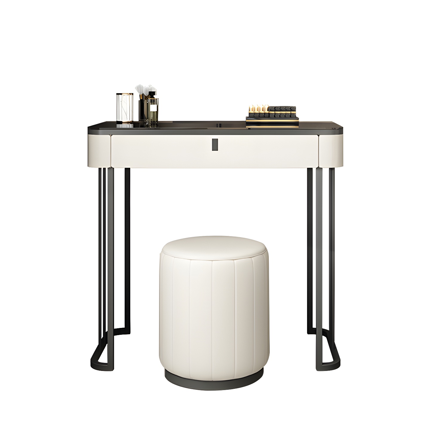 Modern Minimalist White Vanity Table Set 29.53" H Glass Top Vanity Table with Storage - image 10