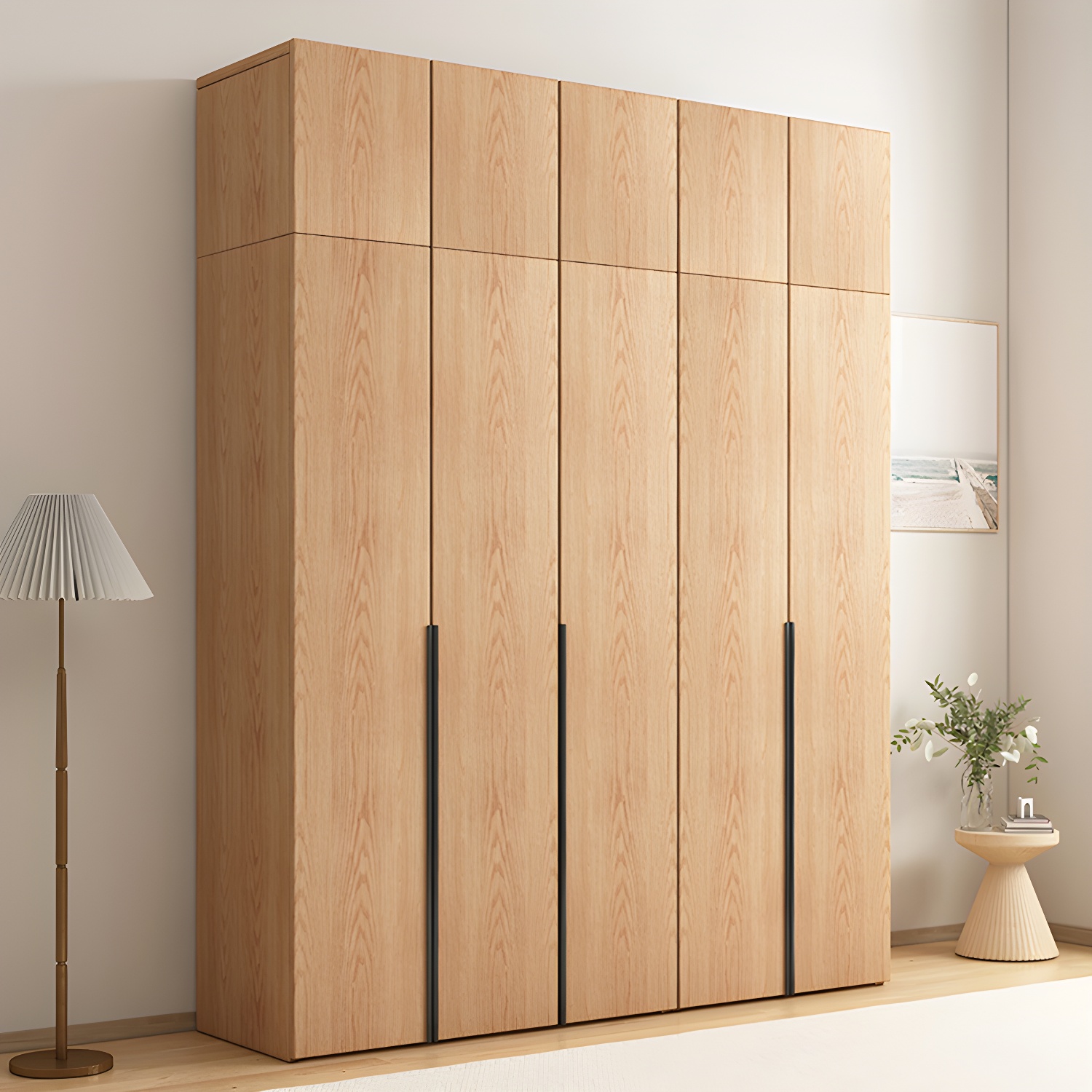 Contemporary Freestanding Natural Wardrobe Oak Solid Wood Wardrobe with Shelves