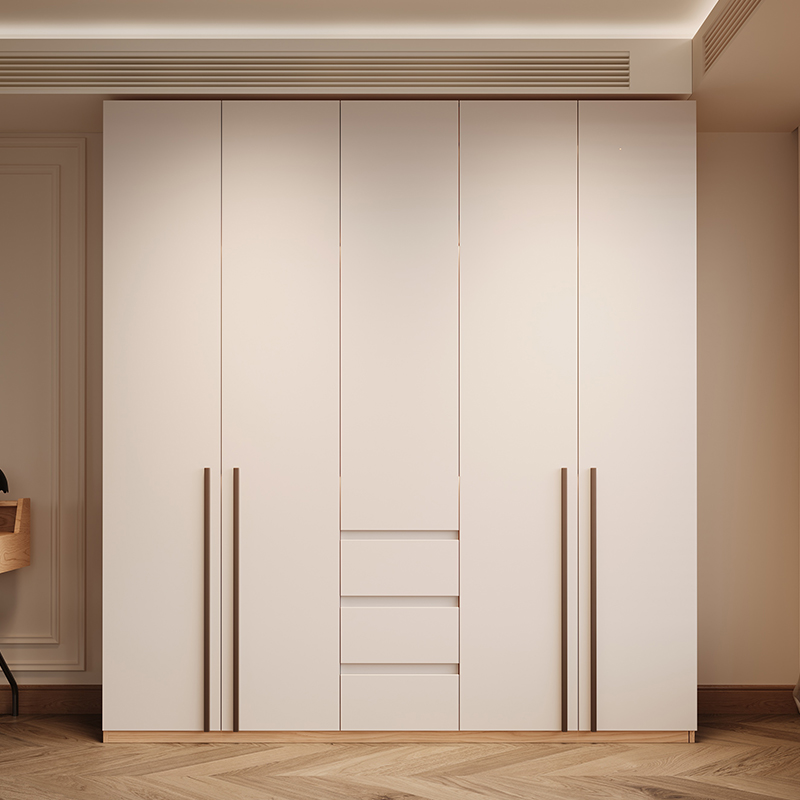 Beige Modish Laminate Independent Wardrobe with Soft Close Drawer, Soft Close Door, and Interior Shelves