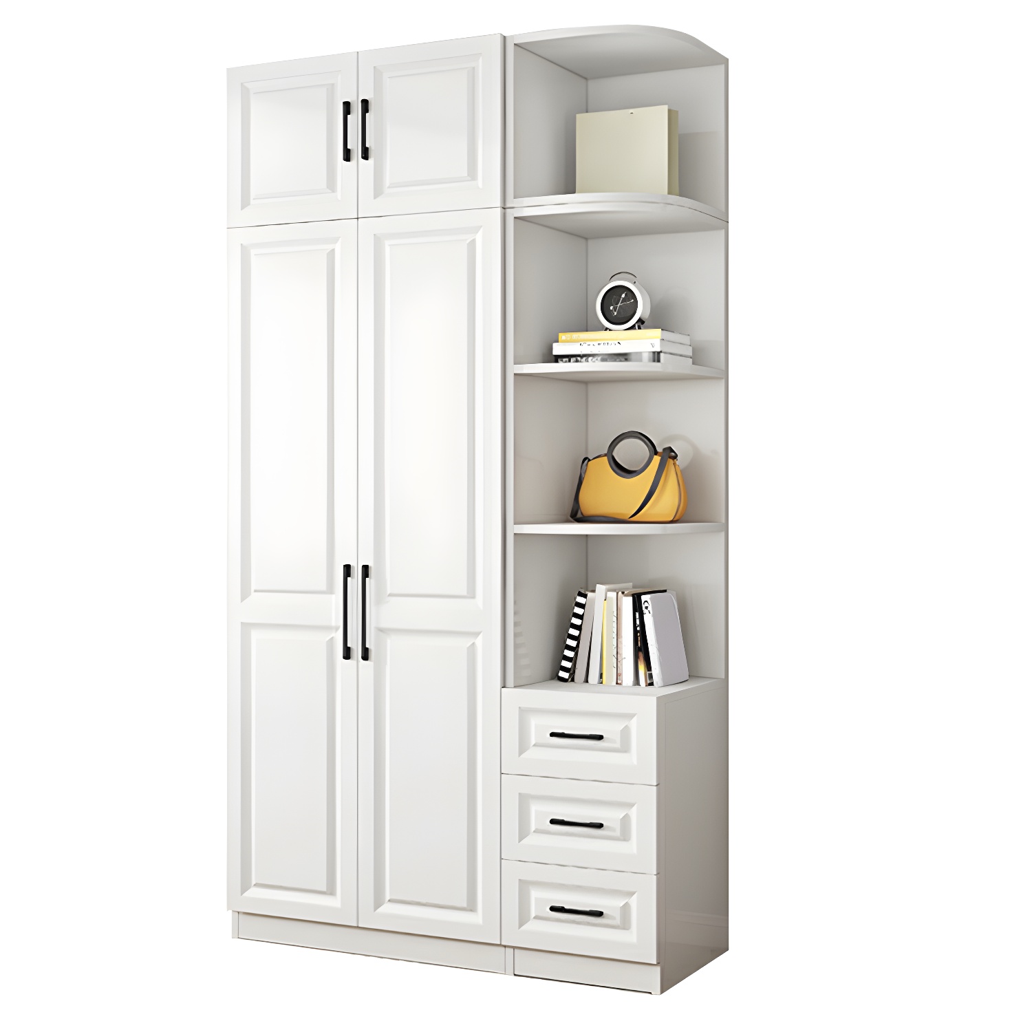 Modern White Wood Wardrobe Armoire with Shelves & Clothing Rod - Spacious and Stylish - image 5