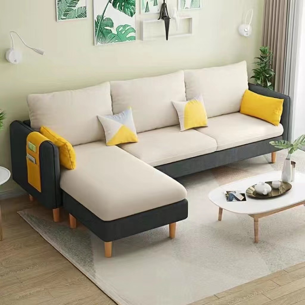 Simple L-Shape Reversible Sponge Cushioned Sofa Recliner 3 Person with Pillow Back & Square Arm