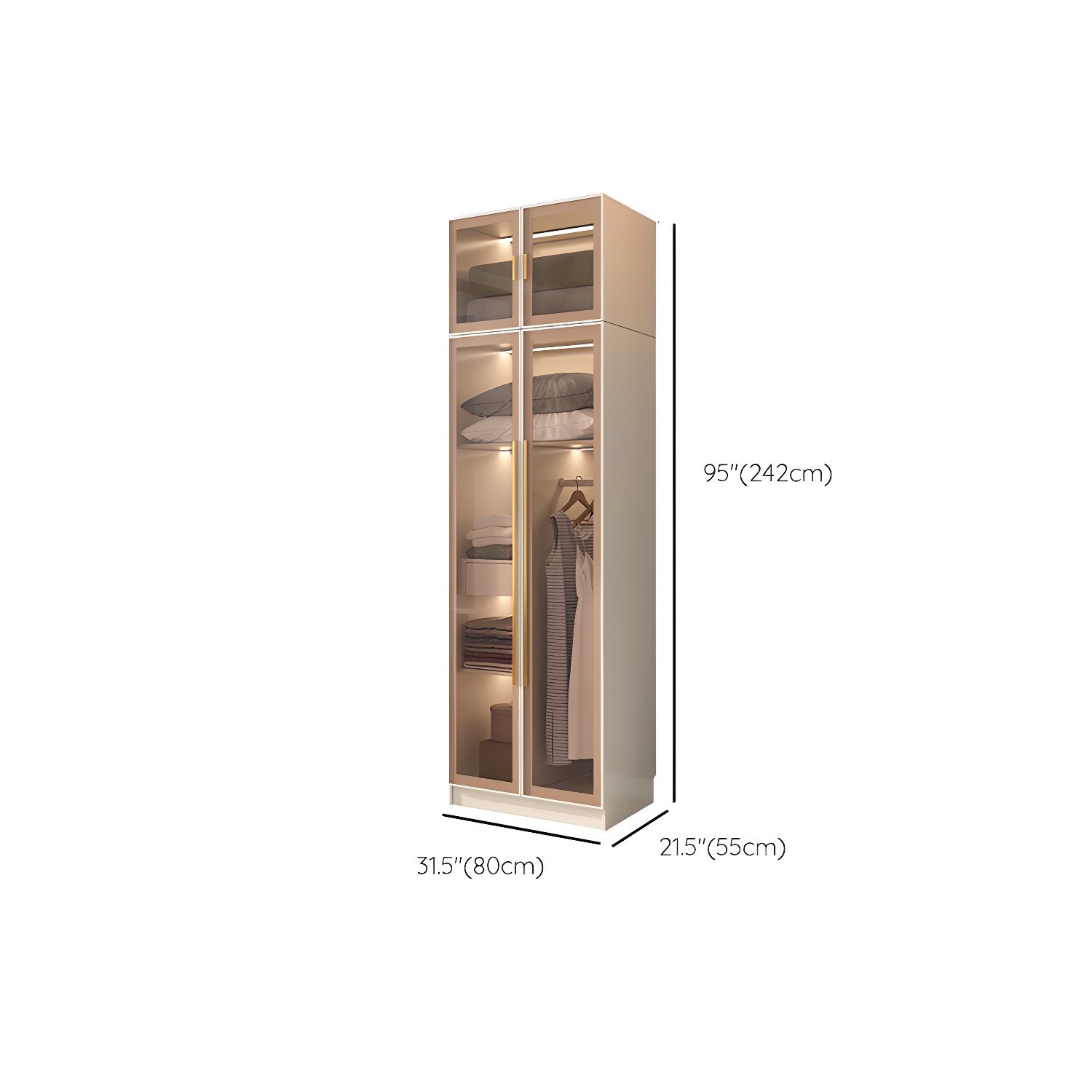 Glass and Wood Wardrobe Cabinet with Shelves Modern Wardrobe Closet - image 16