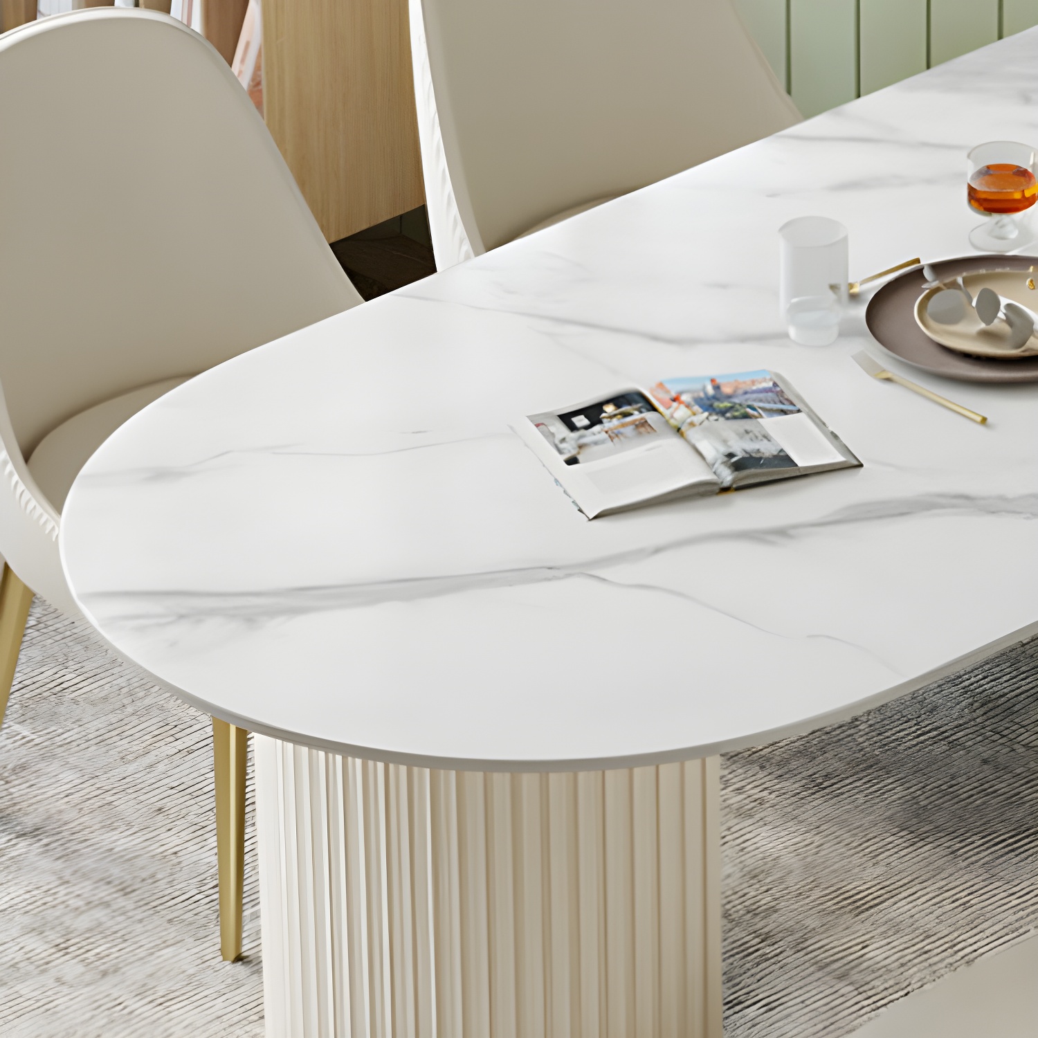 Glam White Sintered Stone Dining Table Set Oval 1/2/5/7 Pieces Dining Set for Home Use - image 7