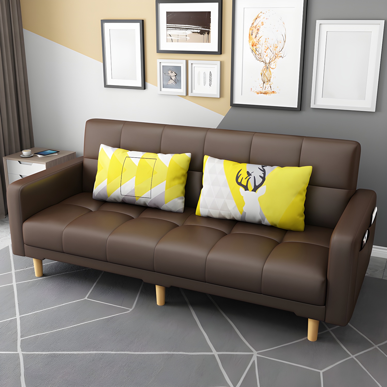 Square Arm Modern Storage Sofa with Biscuit Back Convertible Sofa for Living Room - image 2