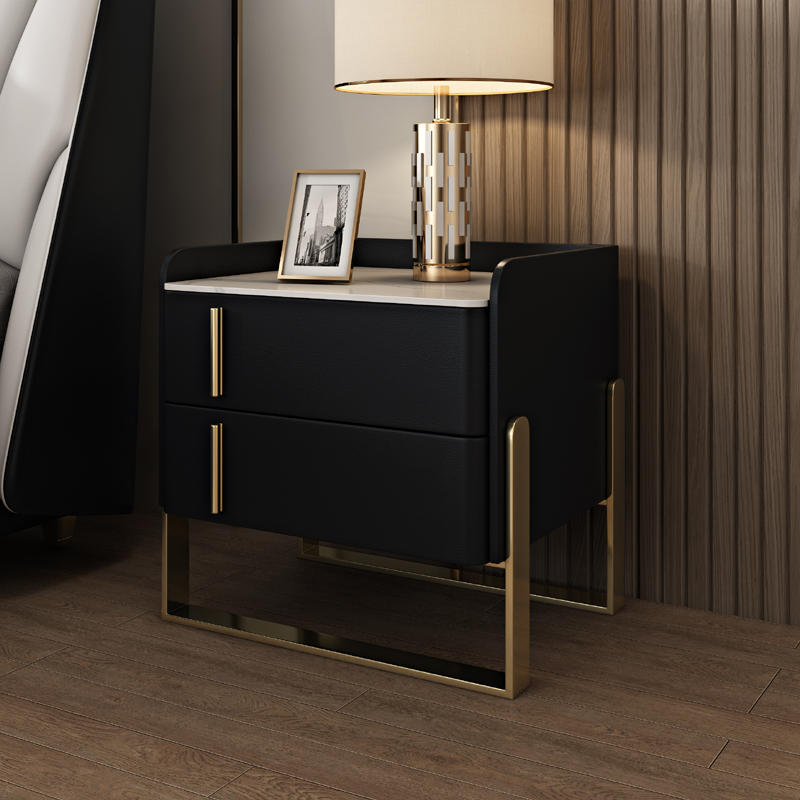 Nightstand With Drawer Organization with Leg, 2 Drawers and Stone Counter Top in a Casual Style