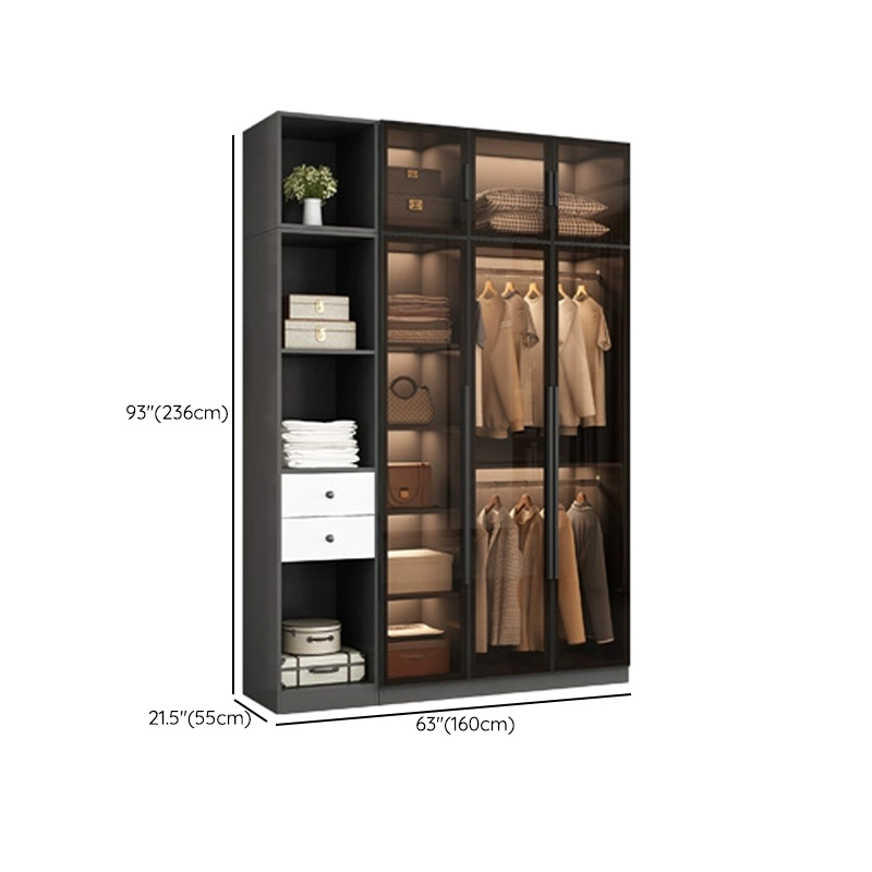 Ink-Colored Manufactured Wood Detached Wardrobe Closet with Soft Close Drawer, Door, Interior Shelves, and Clothing Rod - image 25