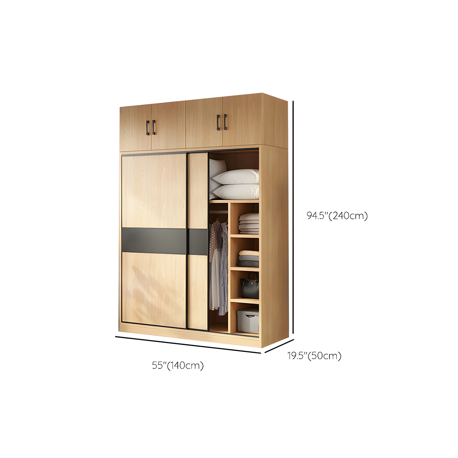 Light Wood Wardrobe Armoire with Sliding Doors, Clothing Rod, and Soft-Close Drawers - image 25