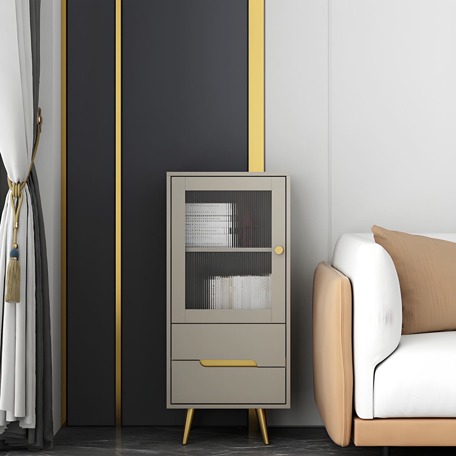 Modern Wooden Accent Cabinet with 2 Drawers and Glass Door Cabinet