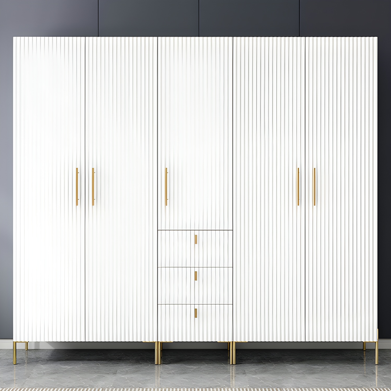 Modern Wardrobe Cabinet Engineered Wood with Garment Rod in Green/Blue/White/Grey - image 13