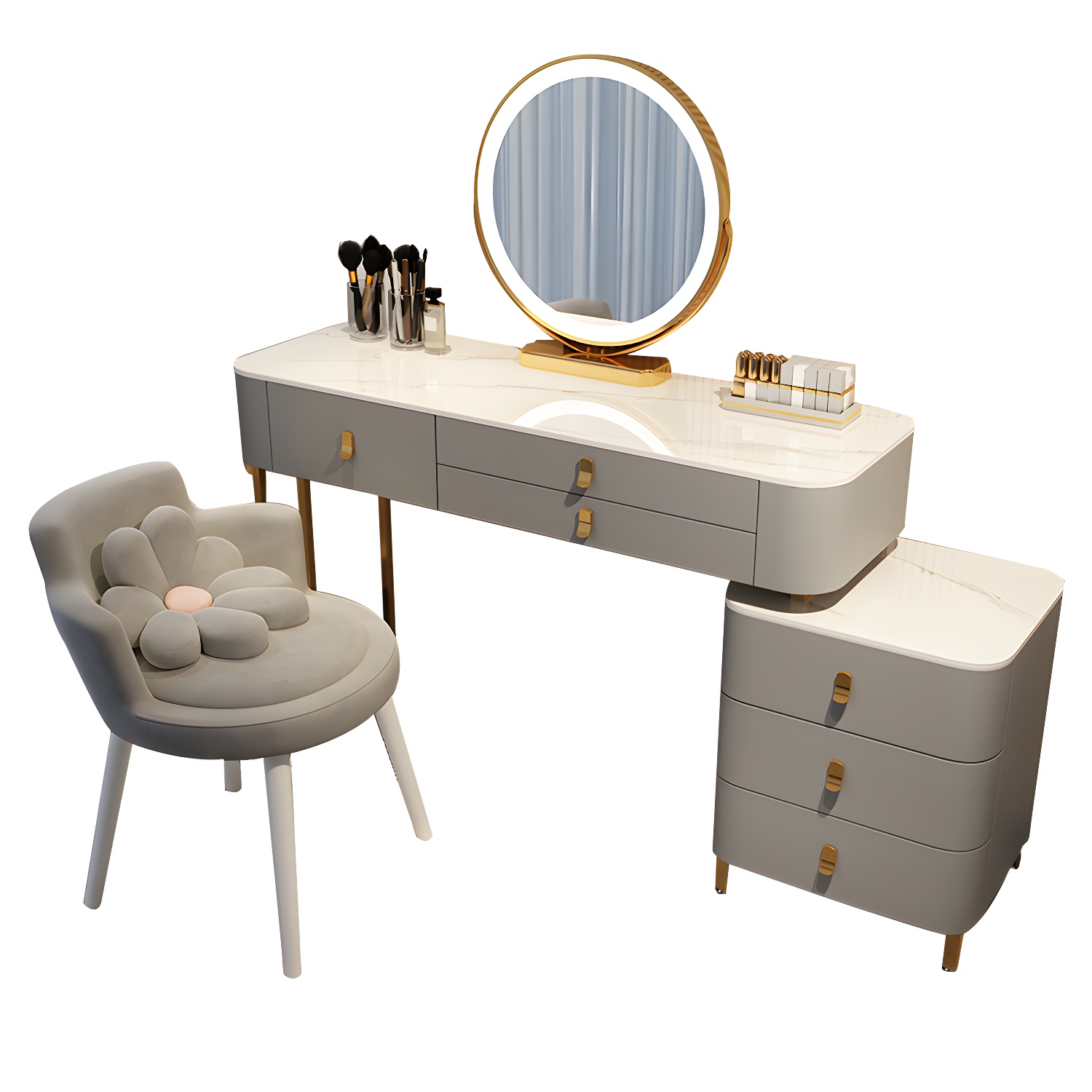 Contemporary Make-up Vanity with Stone Top and Storage Drawers - image 8