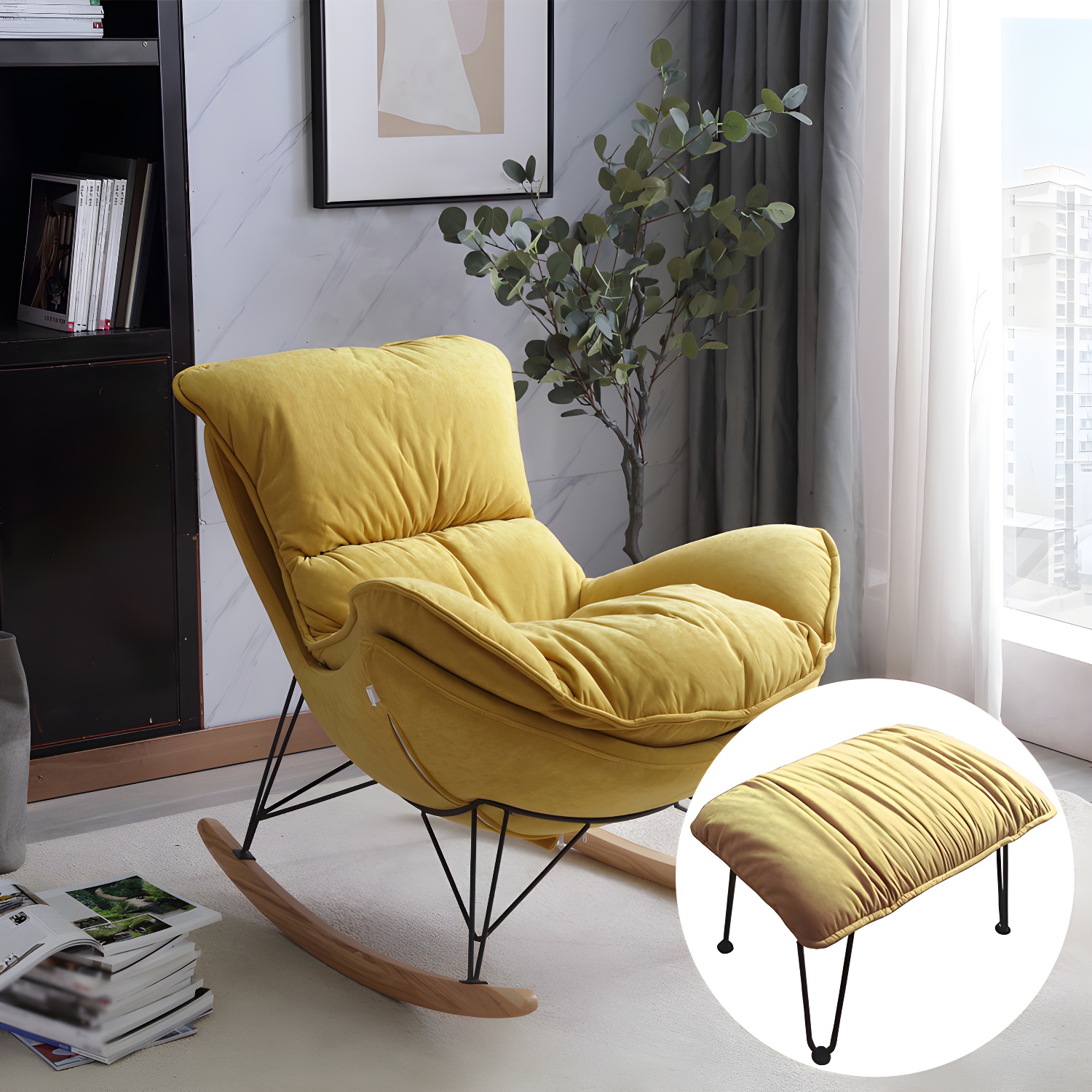 Ergonomic with Ottoman Rocker Chair with Padded Seat Rocking Chair Spindle - image 6