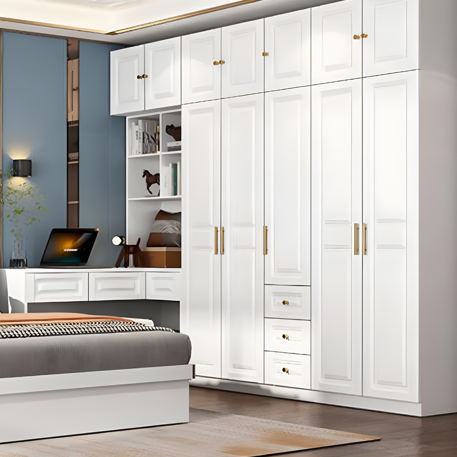 White Armoire Artificial Wood Wardrobe with Drawers and Clothes Rails Storage Cabinet - image 4