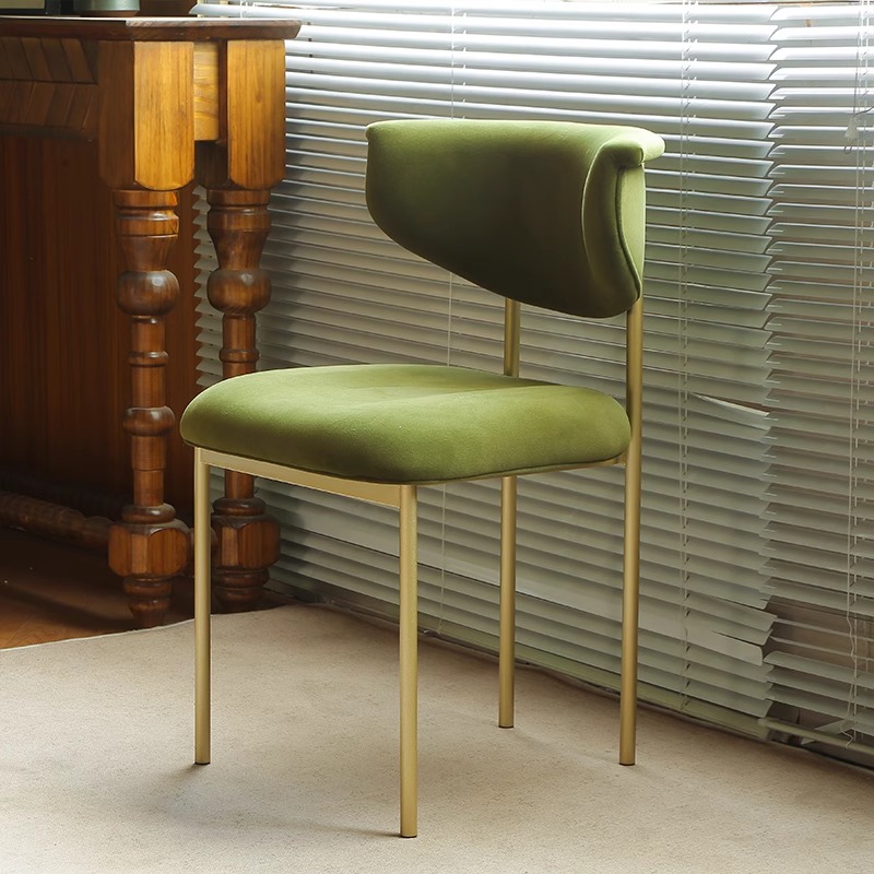 Scandinavian Side Chair with Uncovered Back, Upholstered, Ink/Gilded Metal Legs - image 8