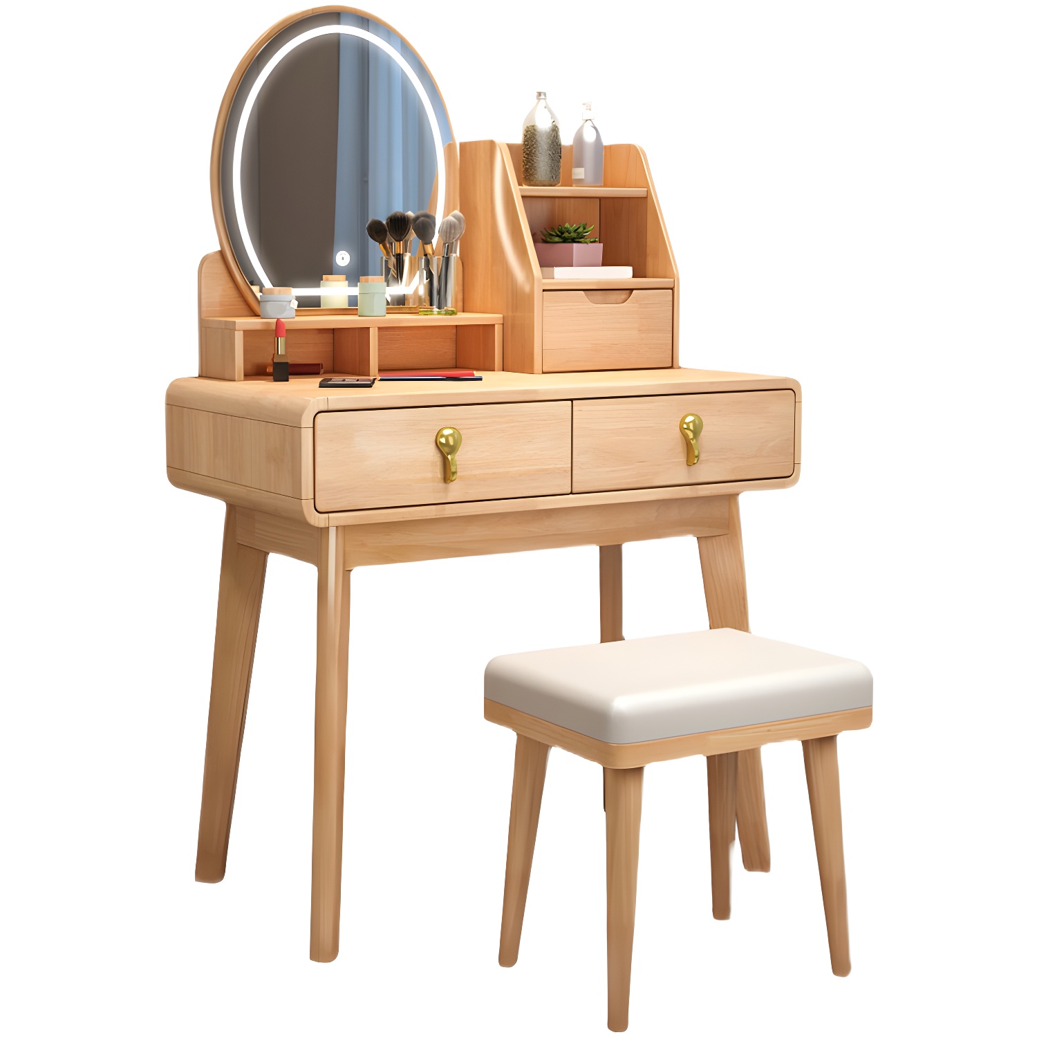 Scandinavian 3-Drawer Dressing Table Solid Wood Vanity Makeup Table Set - image 8
