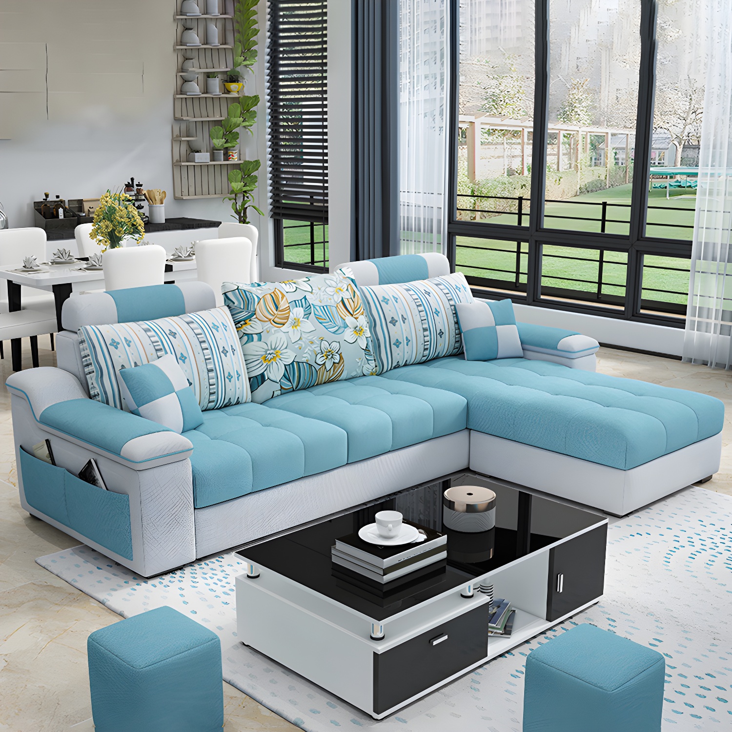 3-Seater Cotton Blend and Faux Leather L-Shape Sectionals Sofas - image 2