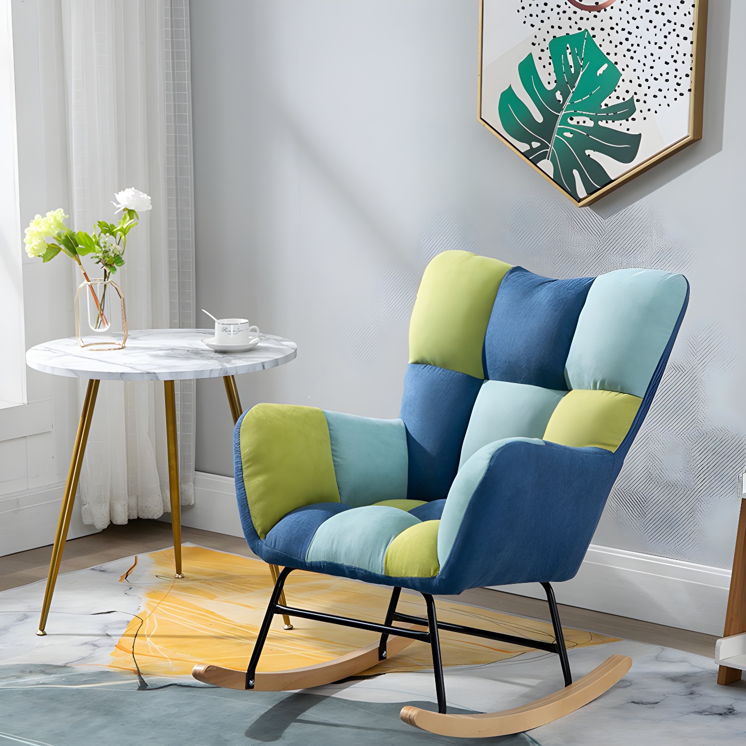 Modern Upholstered Rocking Chair Wingback Rocker Chair for Living Room - image 5