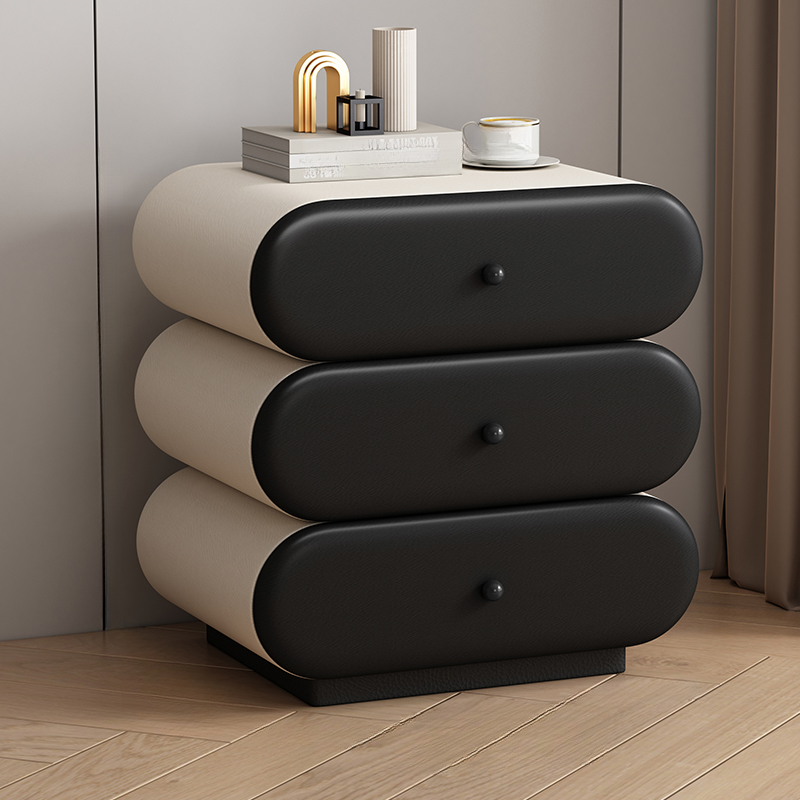 Old School 3-Tier Pleather Countertop Drawer Storage Nightstand