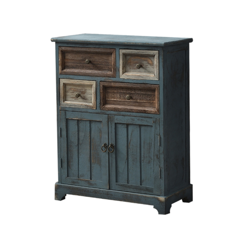 Industrial Detached Utility Cabinet with Distressed Wood and 4 Drawers Featuring Loop Pulls - image 11