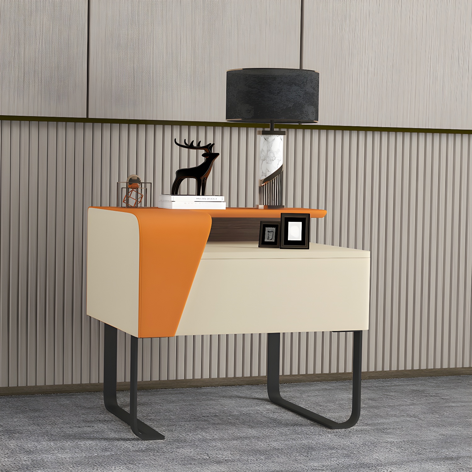 Modern Wooden Nightstand 19" Tall Sled Bedside Cabinet with Drawer - image 7