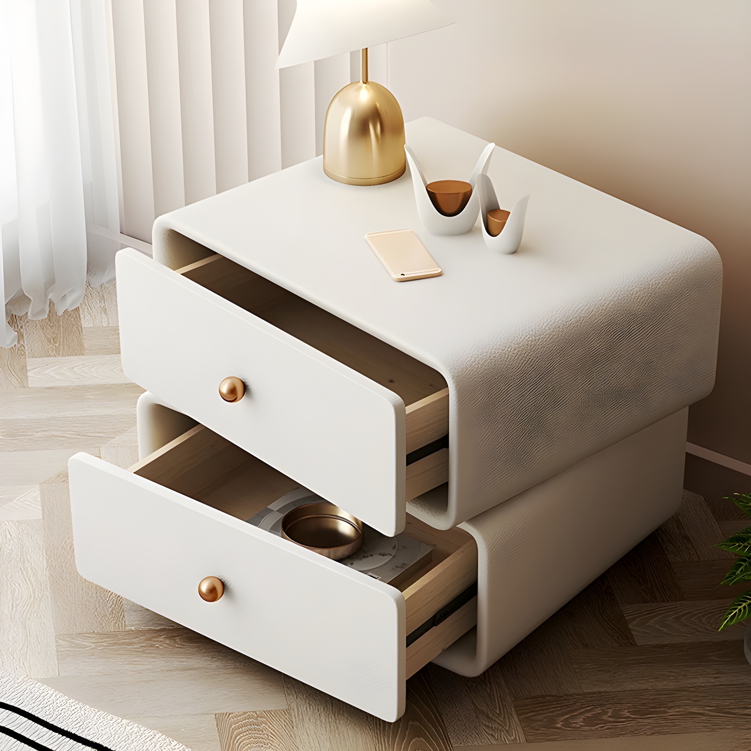Modern Wood Nightstand with 2 Drawers - Faux Leather Countertop - Small and Stylish - image 10