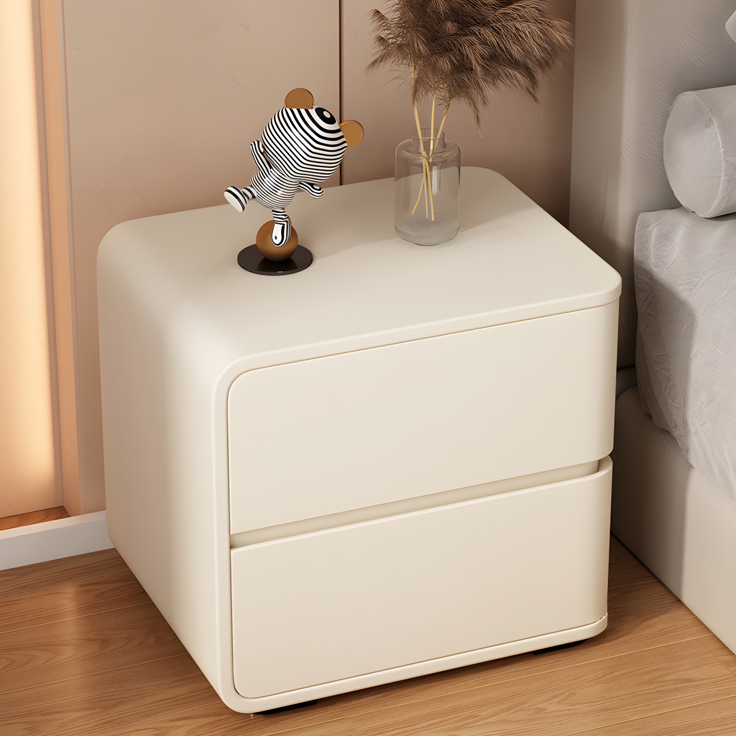 Contemporary Bed Nightstand Solid Wood Bedside Cabinet with 2 Drawers - image 11