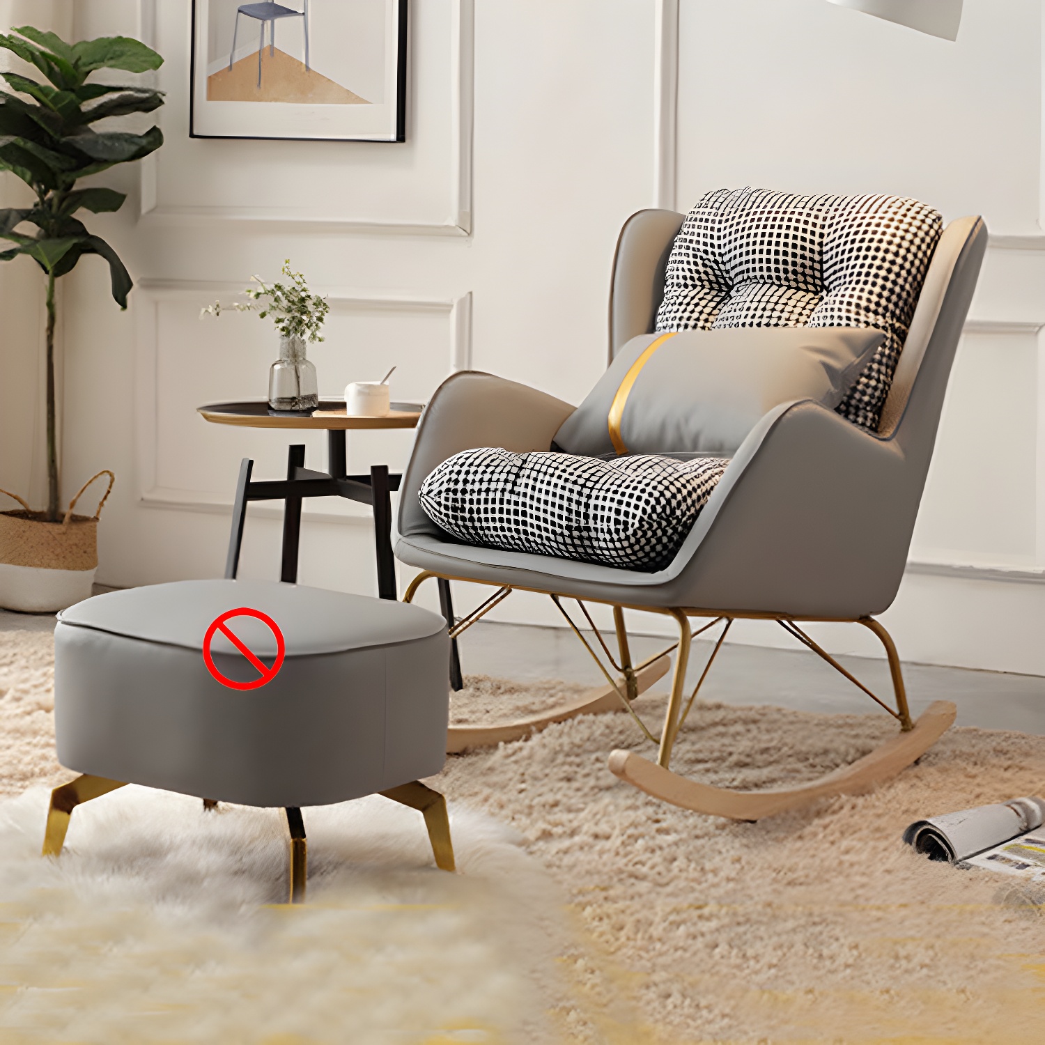 Modern Upholstered Rocker Chair Metal Frame Friction Resistant Rocker Chair for Home - image 10