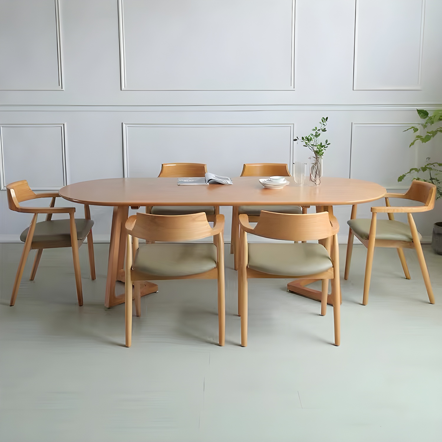 Modern Rectangle 1/2/5/7 Pieces Dining Set Solid Wood Dining Table with Chairs