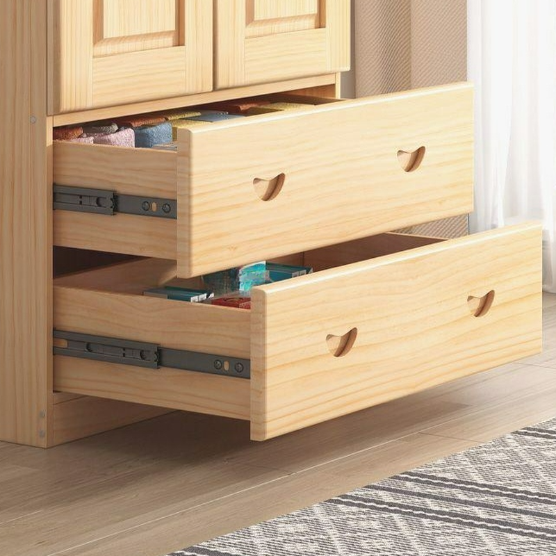 Natural Finish Modish Pine Wood Wardrobe Closet with Soft Close Drawer, Soft Close Door, Interior Shelves, and Clothing Rod - image 5