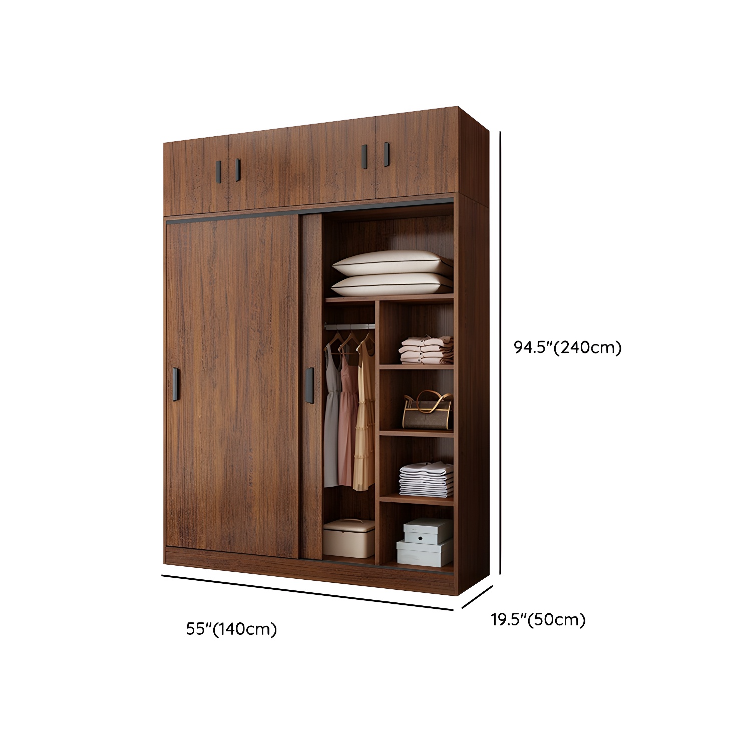 Contemporary Brown Wood Wardrobe Armoire with Clothing Rod & Shelves - image 19