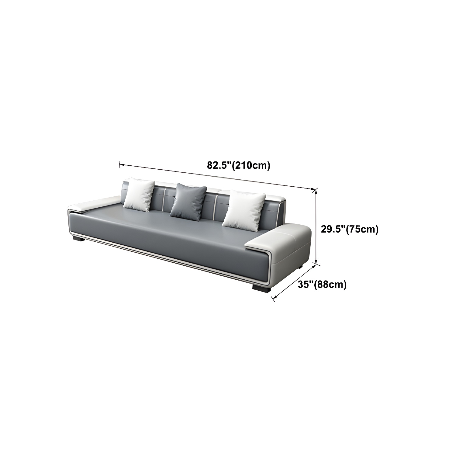 Faux Leather Sofa & Chaise with Pillows Modern U Sofa in Gray - 29.53" H - image 22